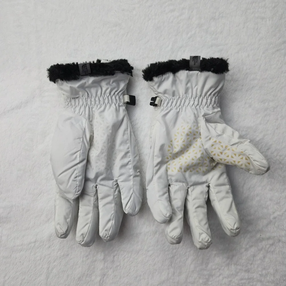 The North Face Womens Quilted Winter Gloves White Faux Fur Trim Medium